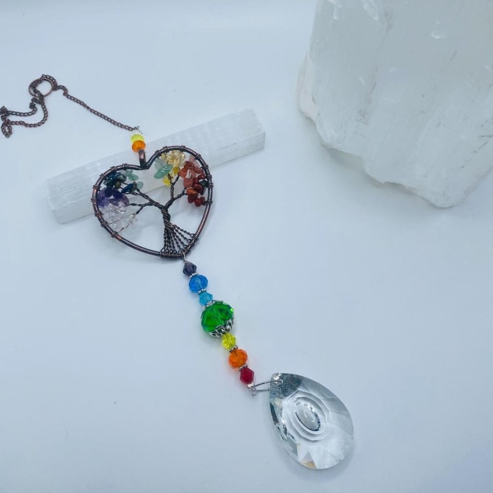 Heart Shape Tree Of Life Chakra Suncatcher